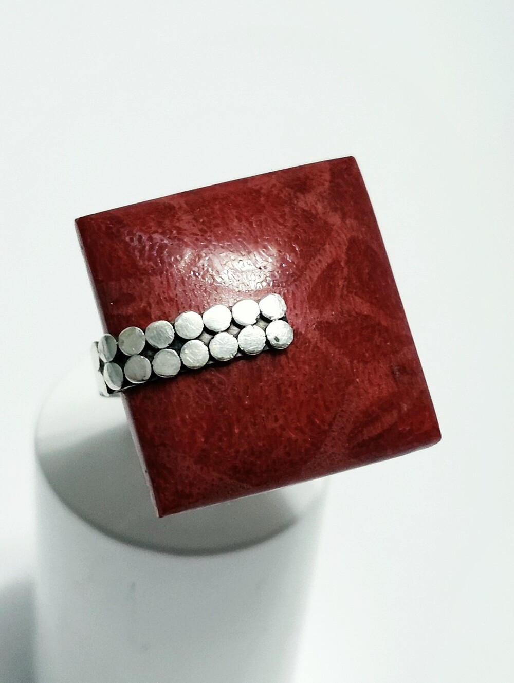 Red Coral Sterling Silver Square Ring size 7